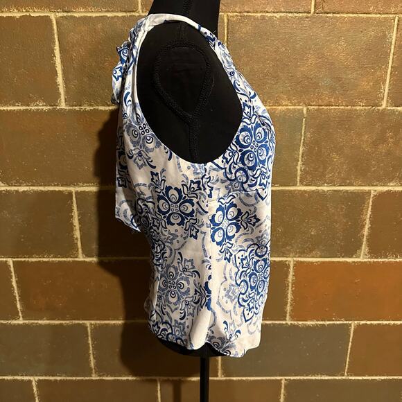 CHAPS Blue and White Tie Back Halter Silky Tank Top Women's M Medium - Picture 4 of 8